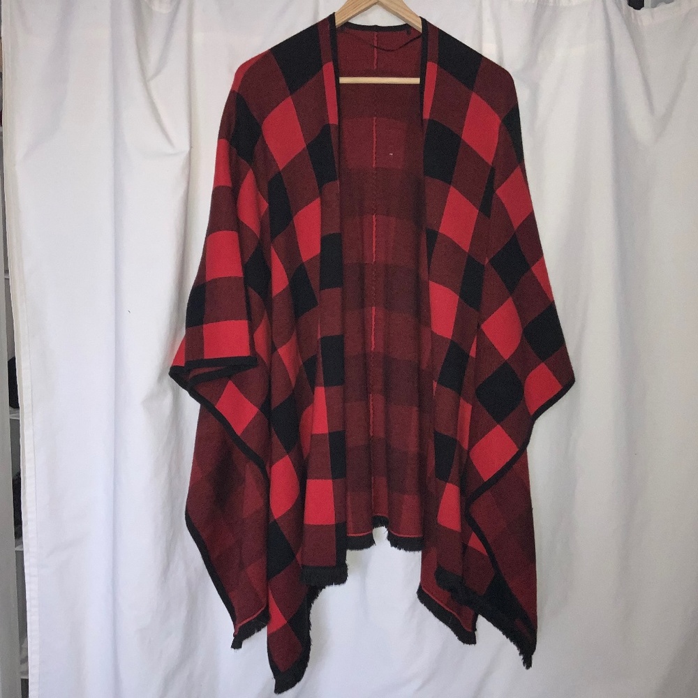 Kensie buffalo check plaid shrug shawl sweater top